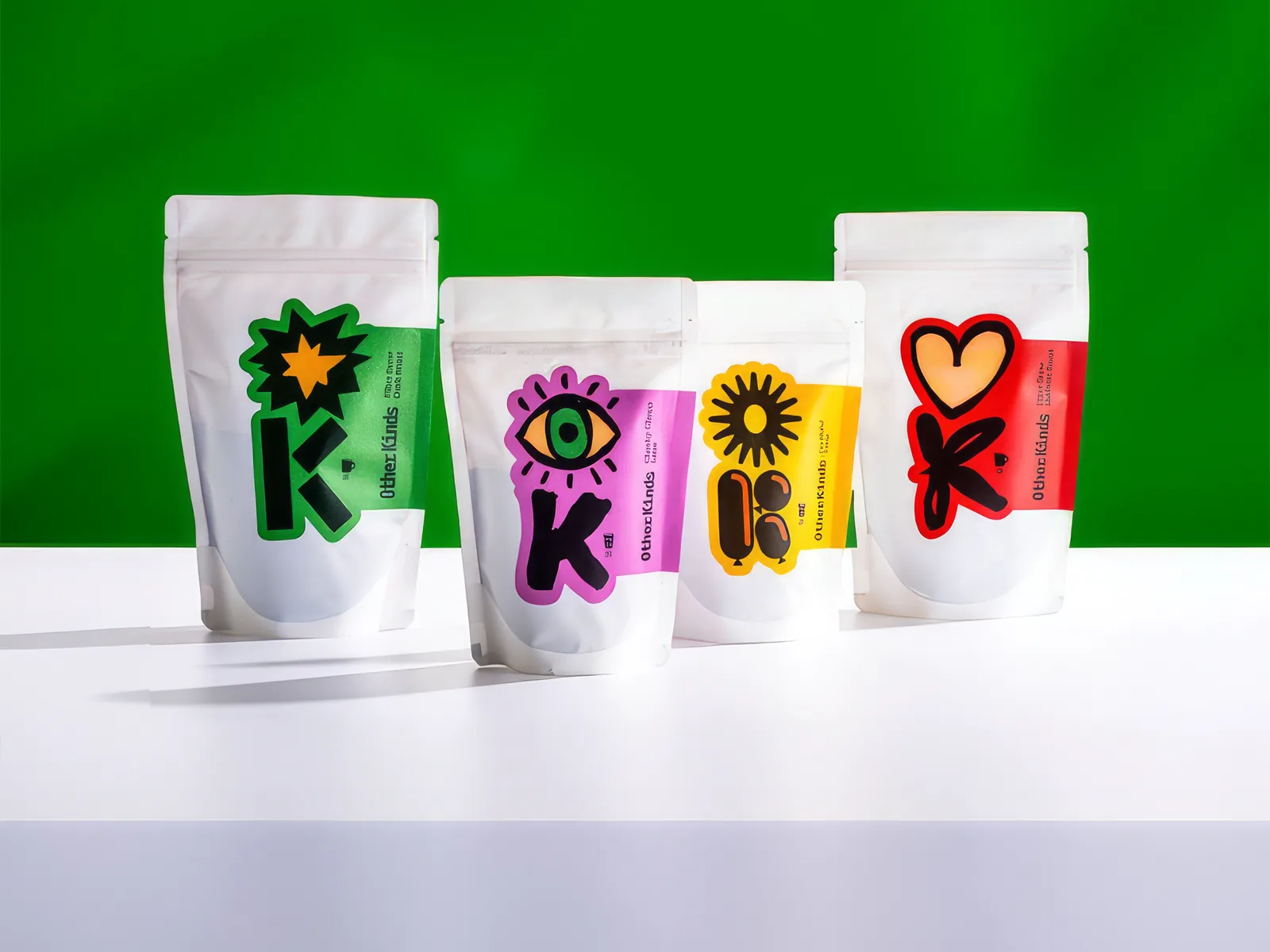 OtherKinds pouches on a green backdrop