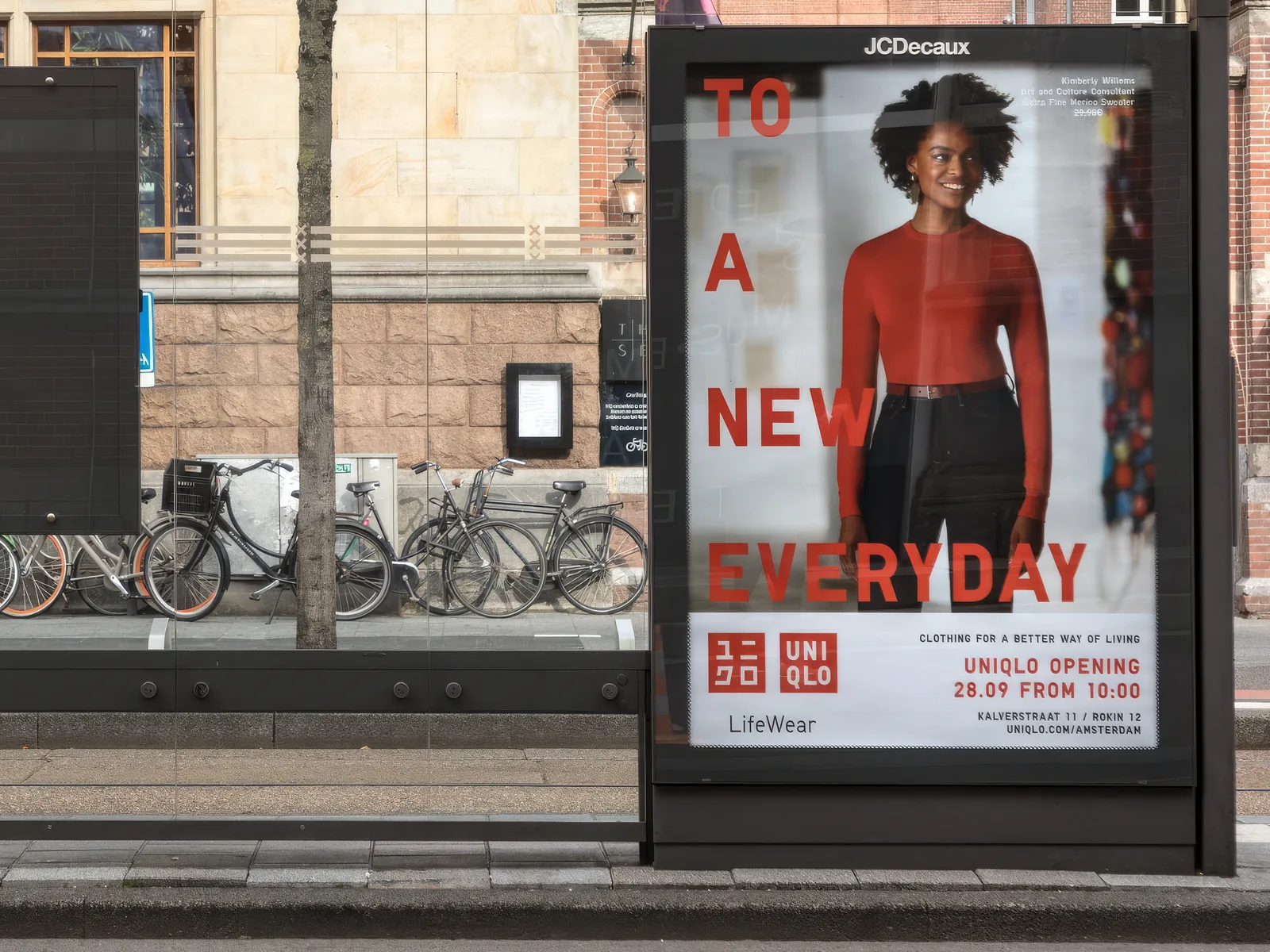 Uniqlo poster in an Amsterdam bus shelter
